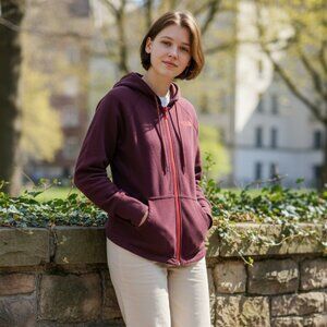 The North Face Maroon Orange Full Zip Hoodie Women's Extra Small Outdoor Ski